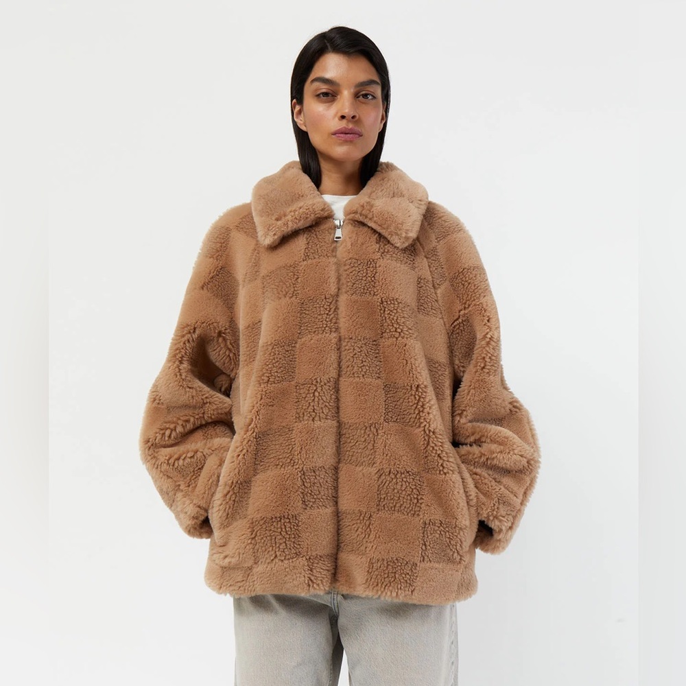 Apparis Brown Checkered Teddy Jacket